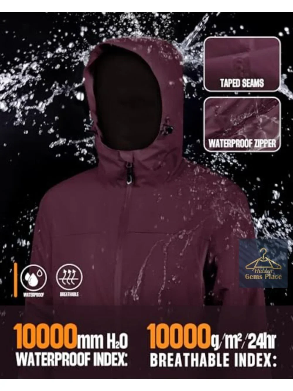 Waterproof Fleece Lined Women's Rain Jacket with Hood